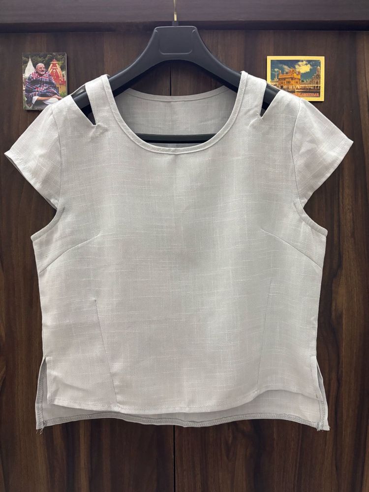 Light Grey Cut-Out Sleeve Top