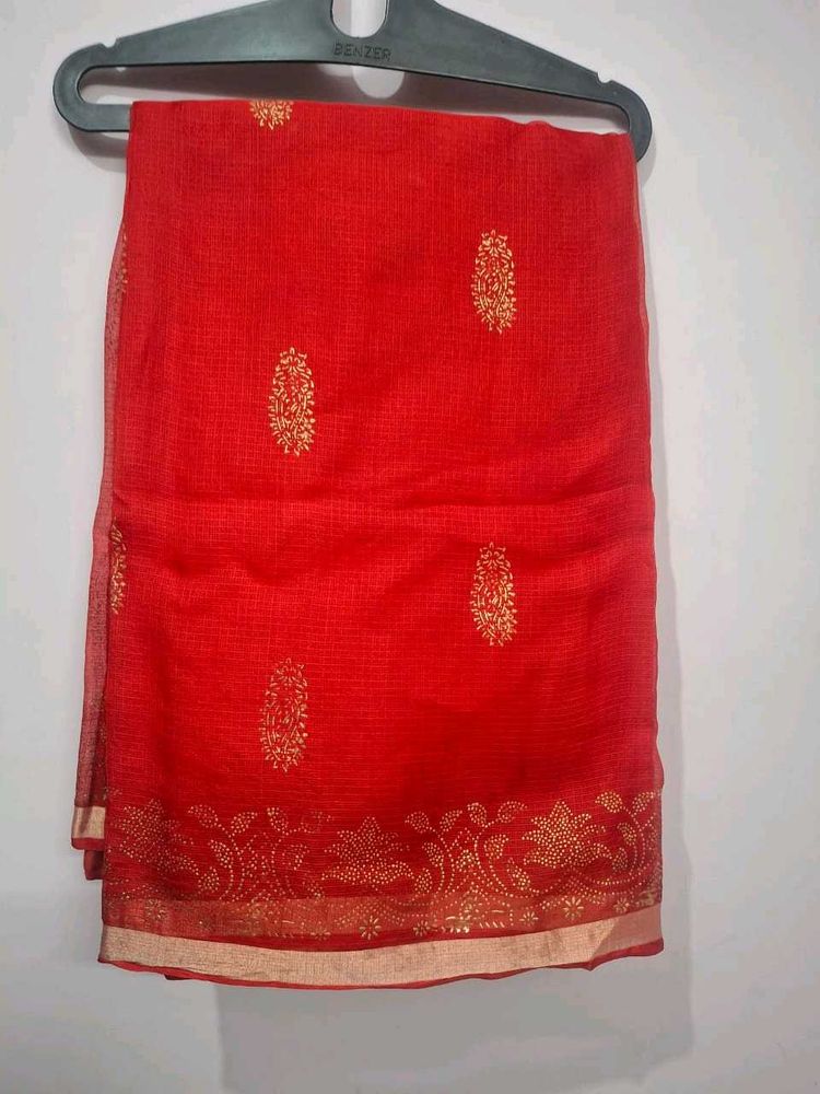 Vibrant Red kota silk Saree