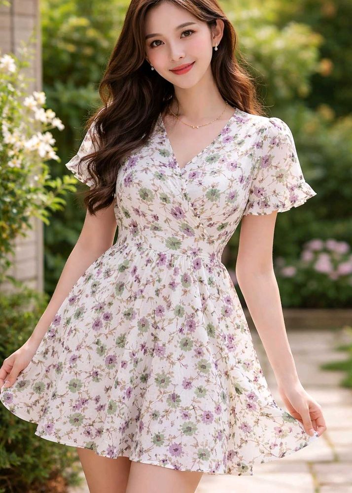 Floral Print V-Neck Mini Dress
