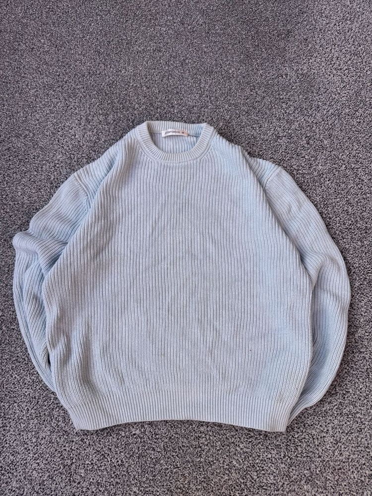 Light Blue Ribbed Knit Sweater