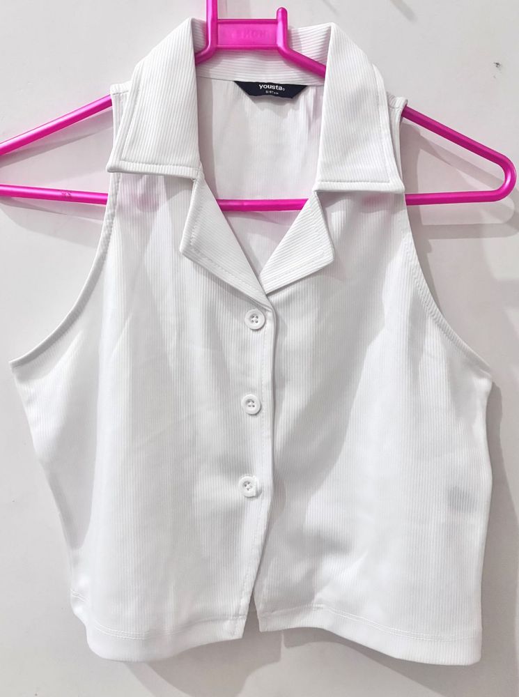 Sleek White Button-Up Sleeveless Top