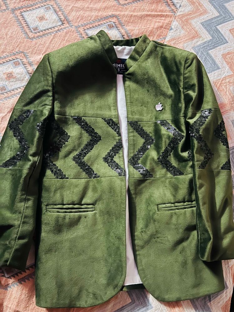 party wear Stylish Green Velvet Jacket 3 pic set