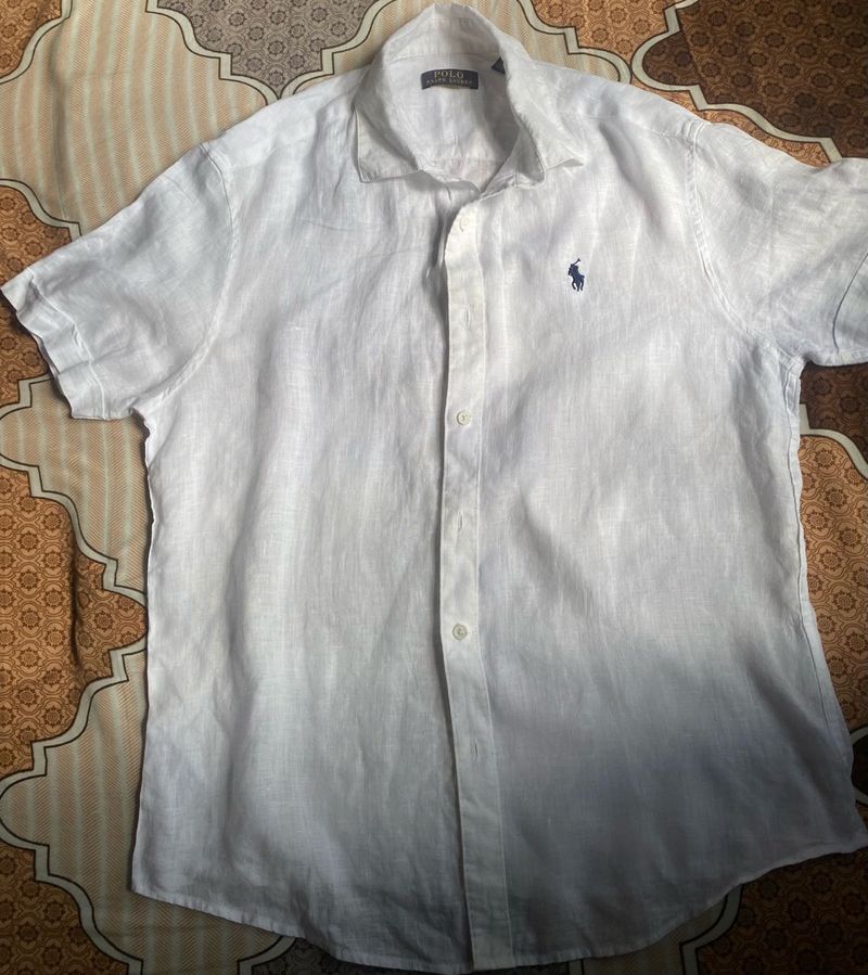Men's White 100 % Linen Short Sleeve Shirt