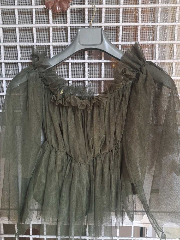 Sheer Off-Shoulder Ruffled Top