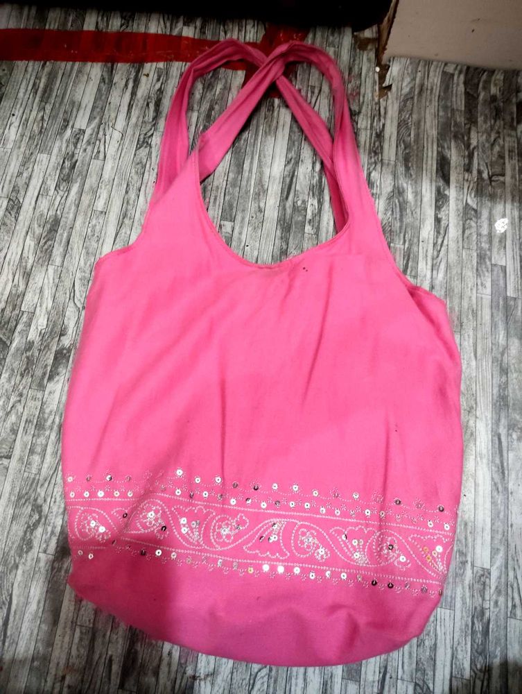 Pink Tote Bag with Sequins