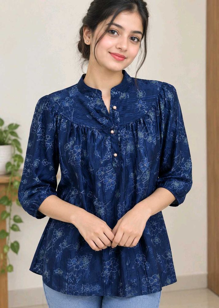Elegant Blue Floral Print Kurta