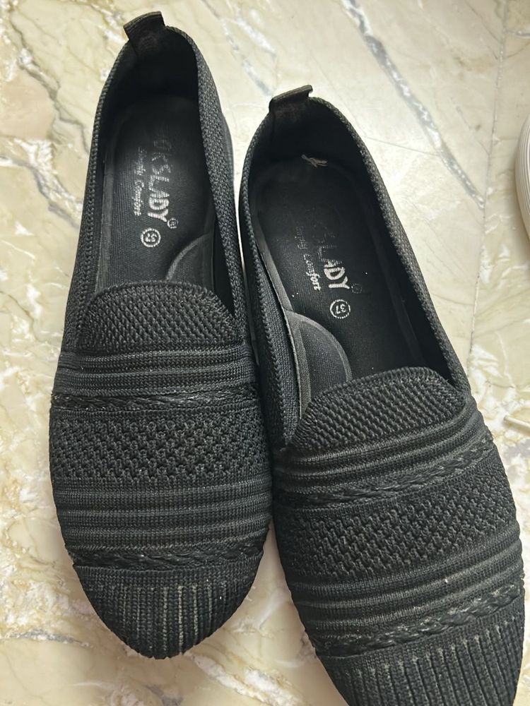 Black Knit Slip-On Loafers