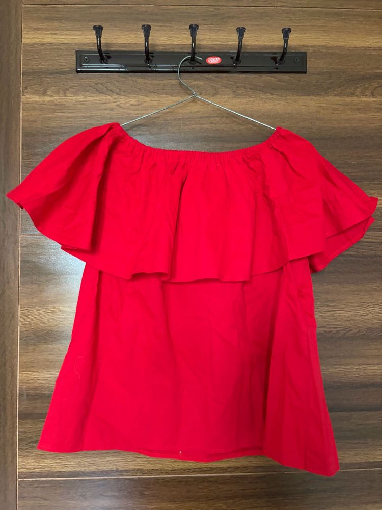 Chic Red Off-Shoulder Ruffle Top