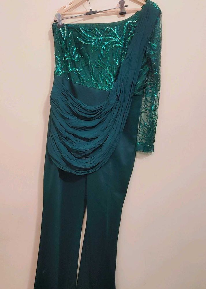 Elegant Green Sequined Jumpsuit For 36 Bust