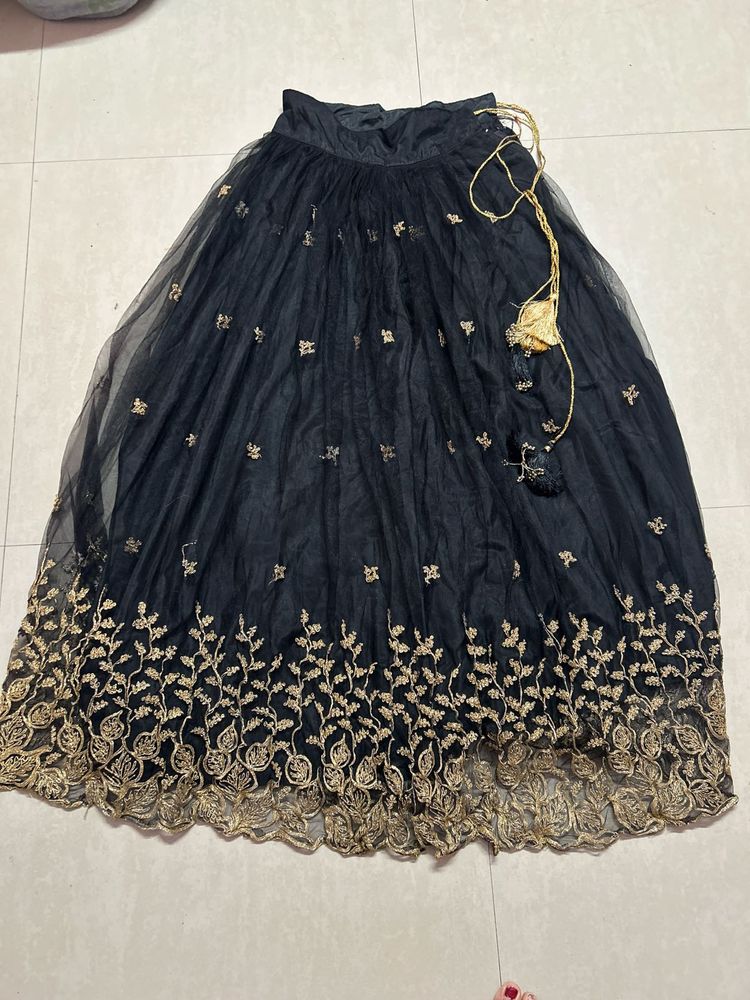 Elegant Black &amp; Gold Embroidered Skirt