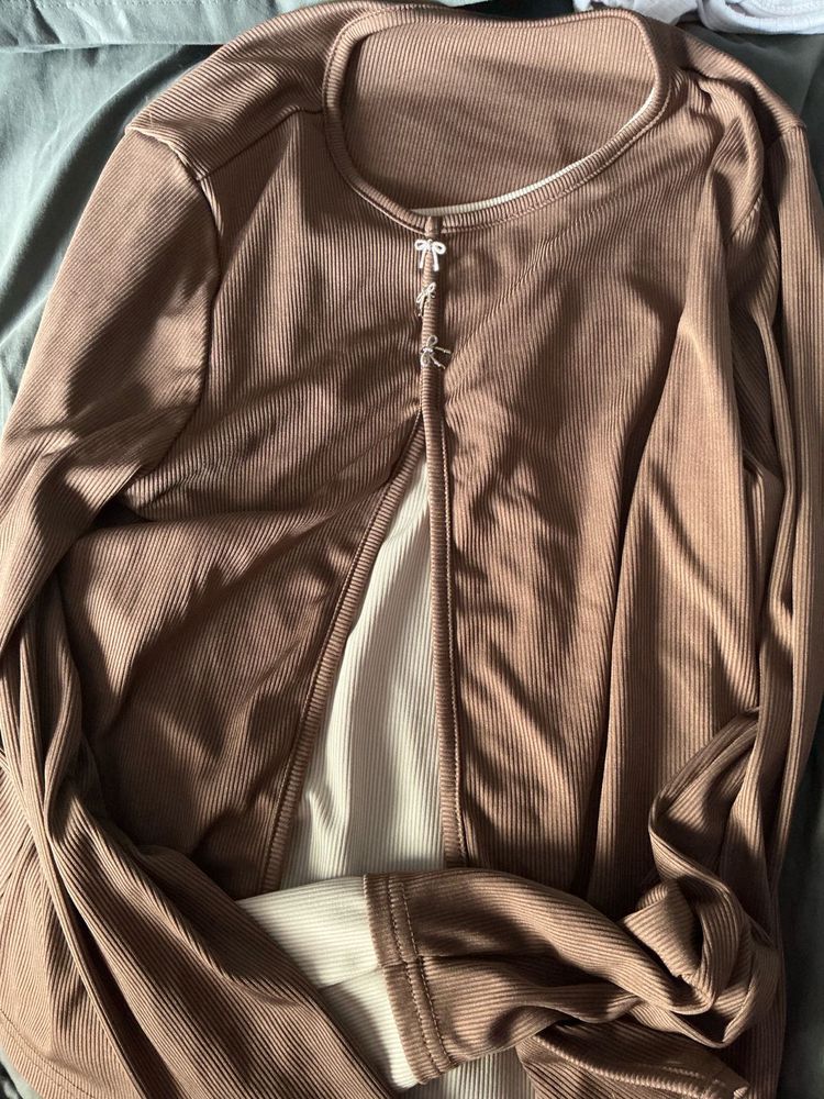 🤎Cute Ribbed Cardigan with Bow Details🤎
