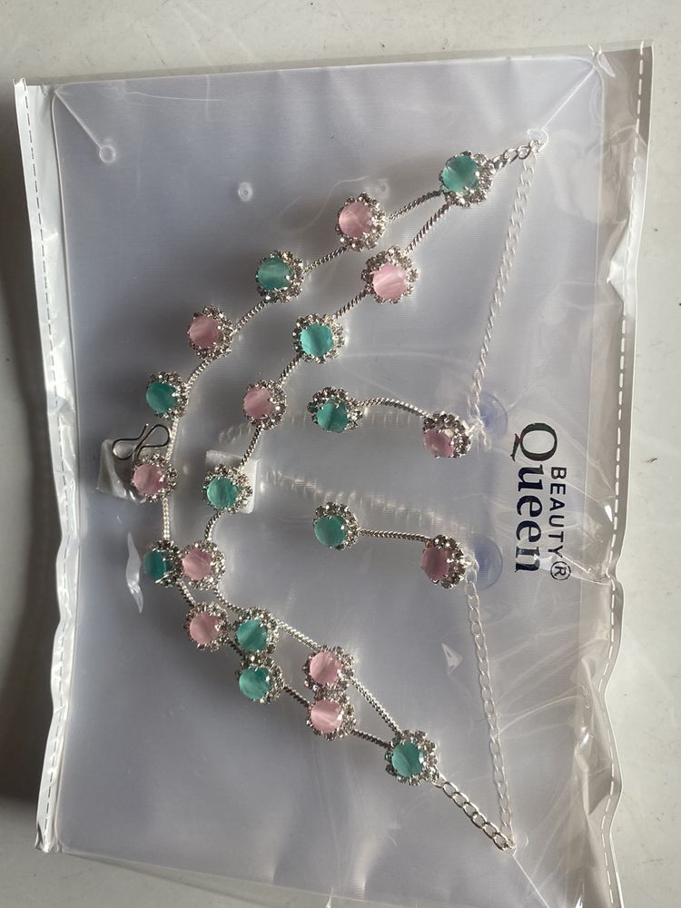 Brand New Diamond Necklace With Earrings