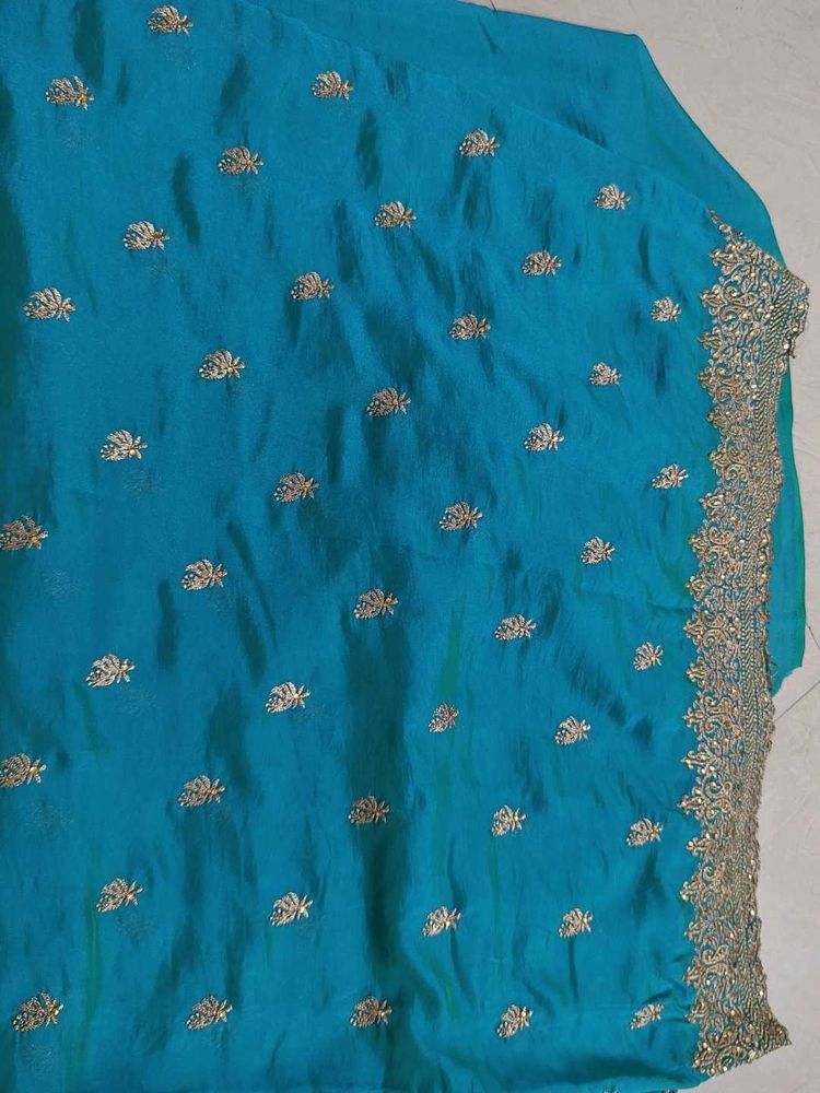 Stunning Teal Embroidered Saree