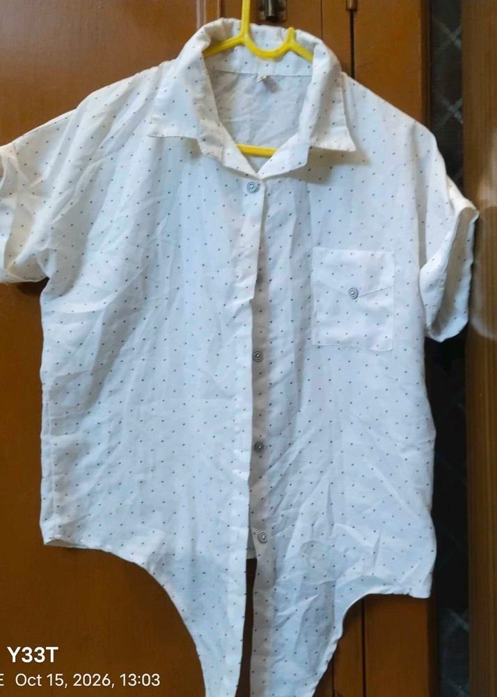 White Dotted Short Sleeve Shirt