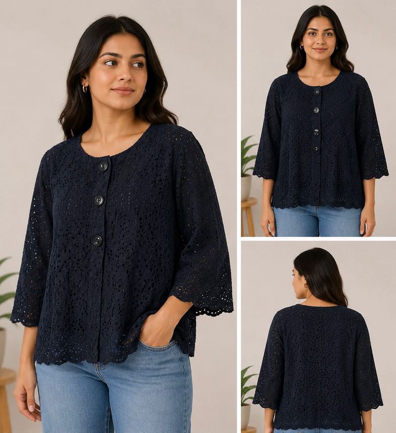 Black Lace Button-Up Cardigan