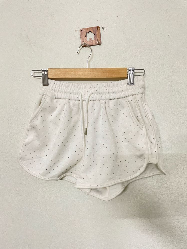made in korea stone work Cute White Polka Dot Shor