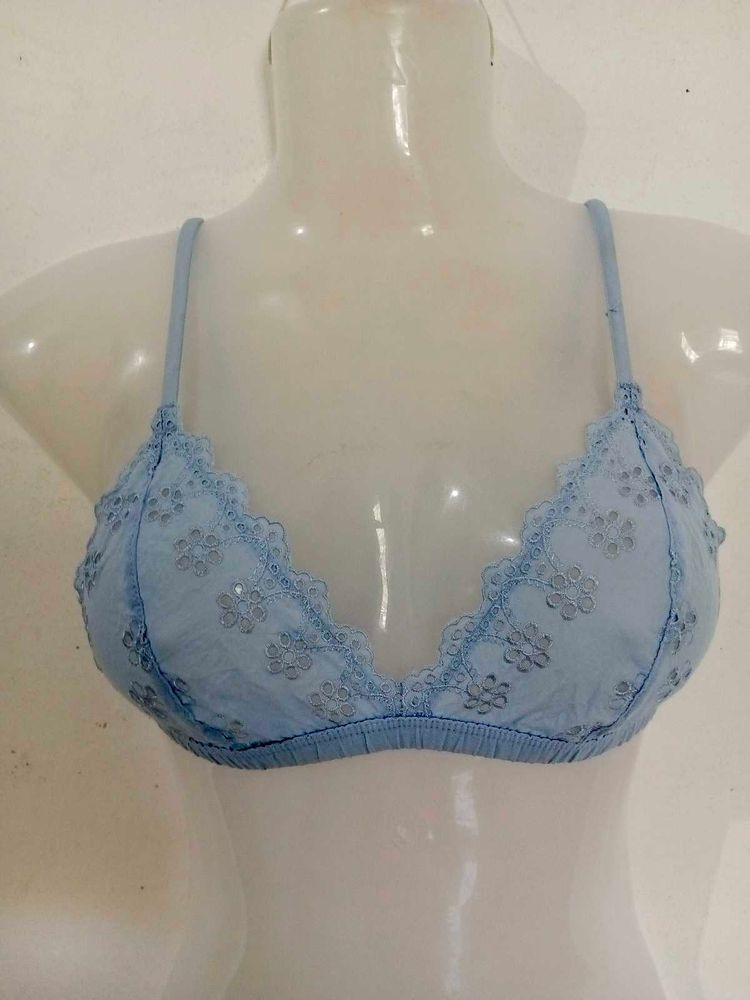 Light Blue Embroidered Bra