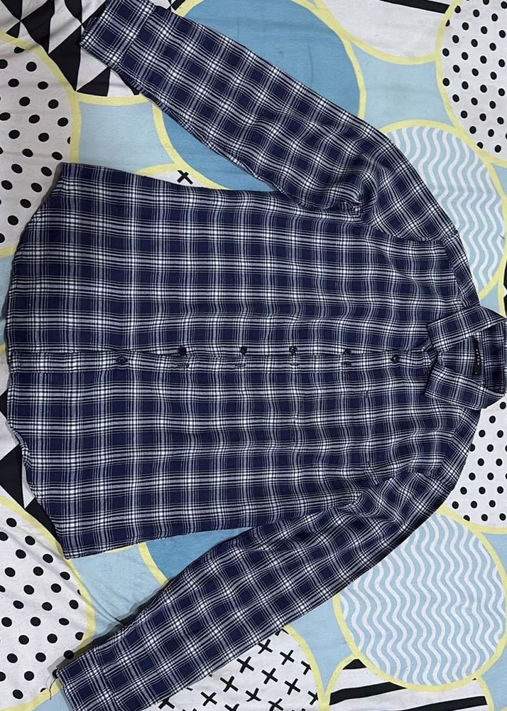 Men's Navy Plaid Long Sleeve Shirt