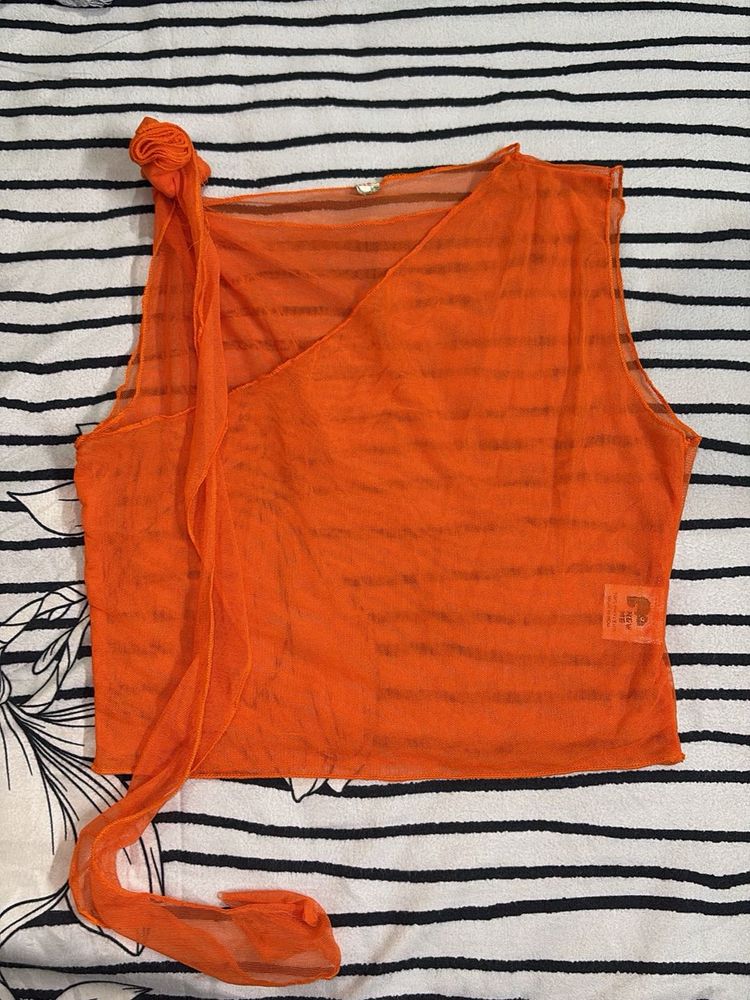 Sheer Orange Asymmetrical Top