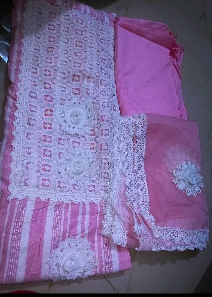 Elegant Pink &amp; White Lace Salwar Kameez