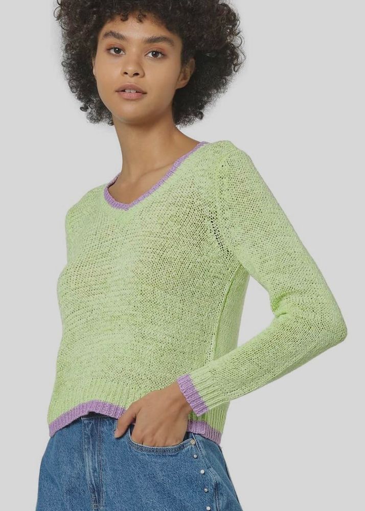 ONLY Green V-Neck Knit Sweater