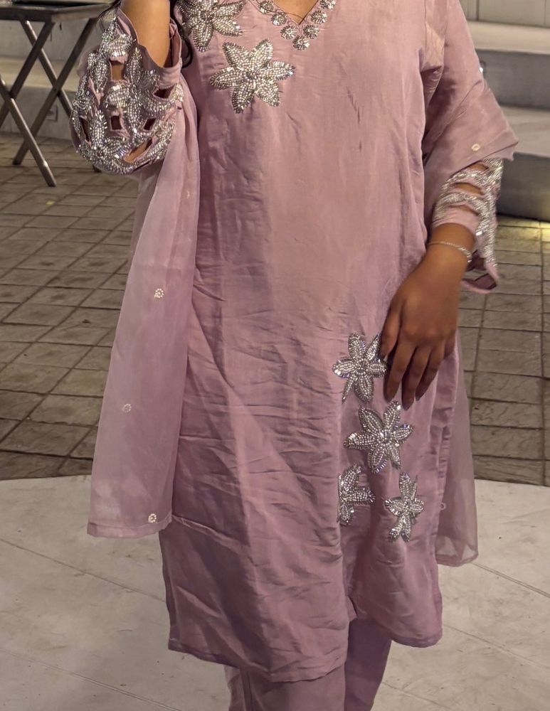 Elegant Embellished Lavender Kurti Set