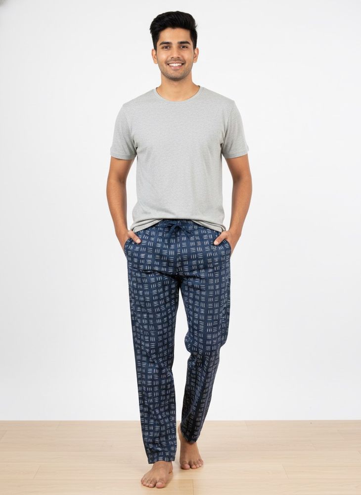 Blue Printed Drawstring Pants