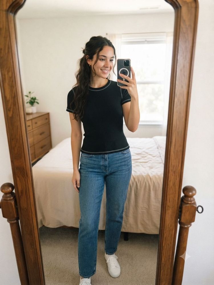 Cute Black Ribbed Top