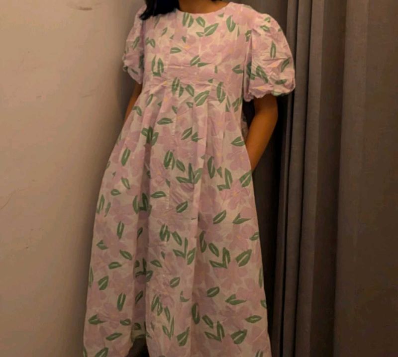 Floral Puff Sleeve Midi Dress