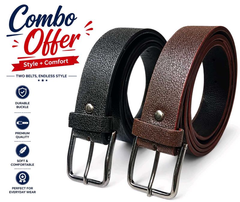 New  Men's fox Lather Belt Combo - Black &amp;