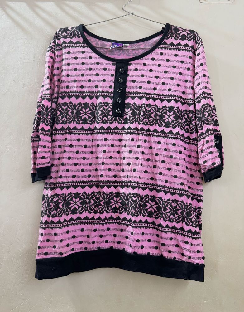 Pink &amp; Black Printed Tunic Top