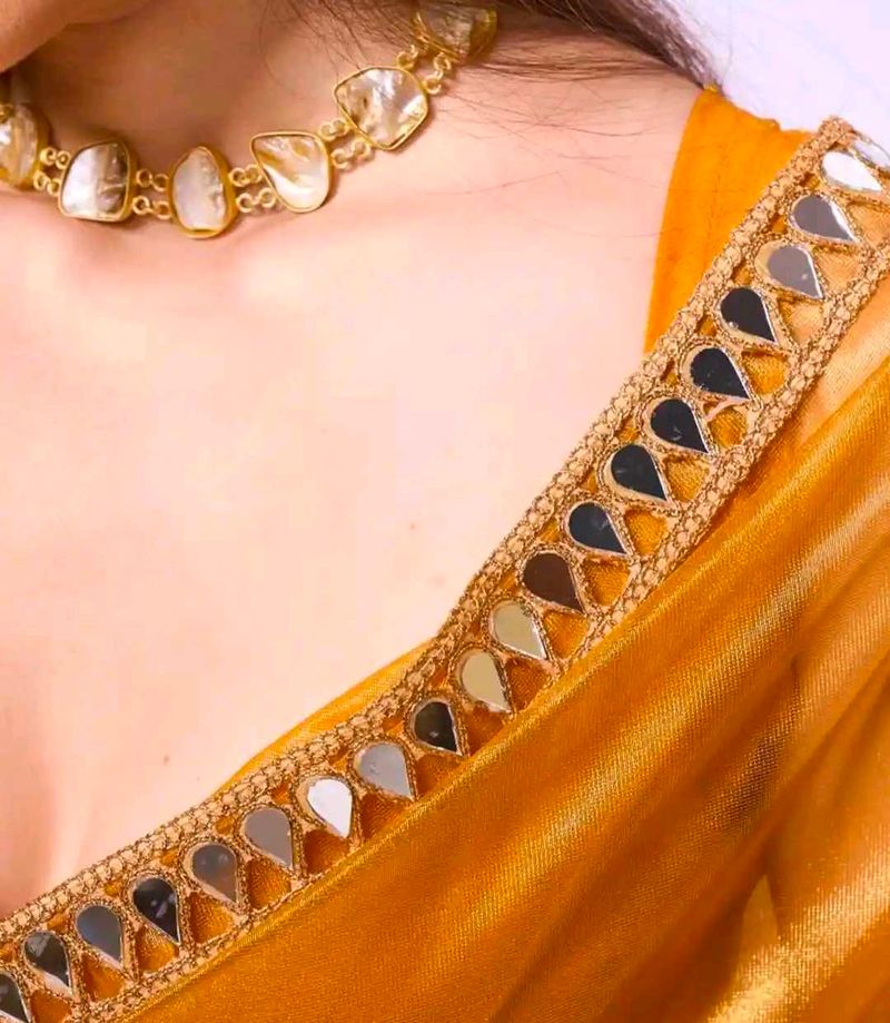 Elegant Yellow Saree with Mirror Work Border