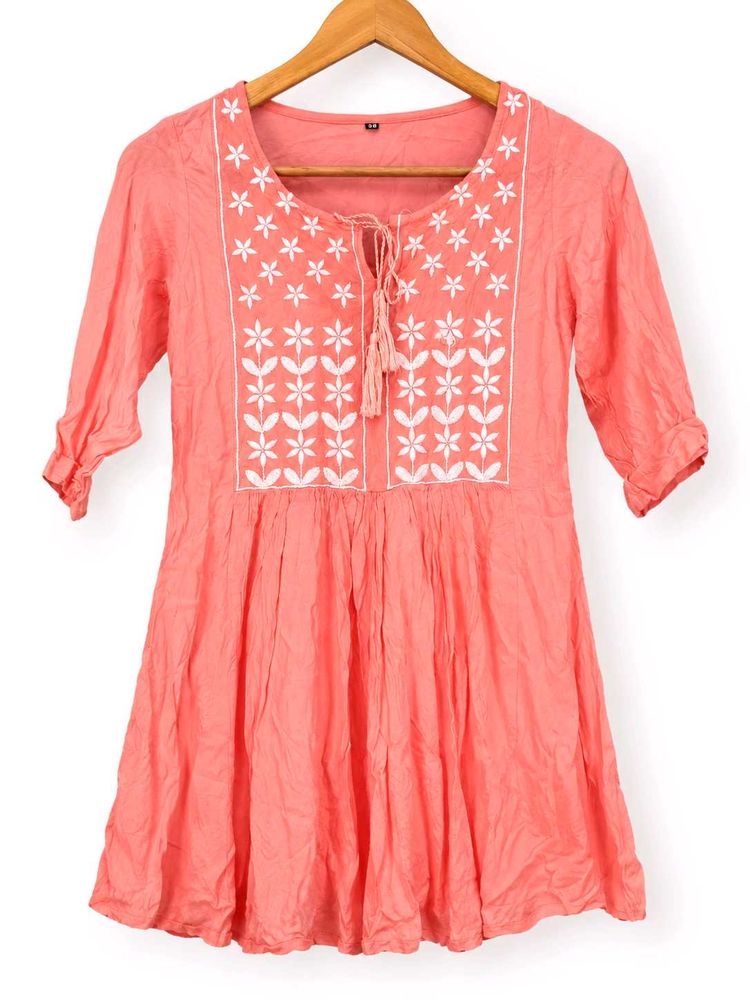 Coral Embroidered Tunic