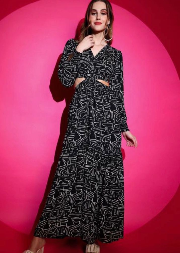 Abstract Print Cutout Maxi Dress