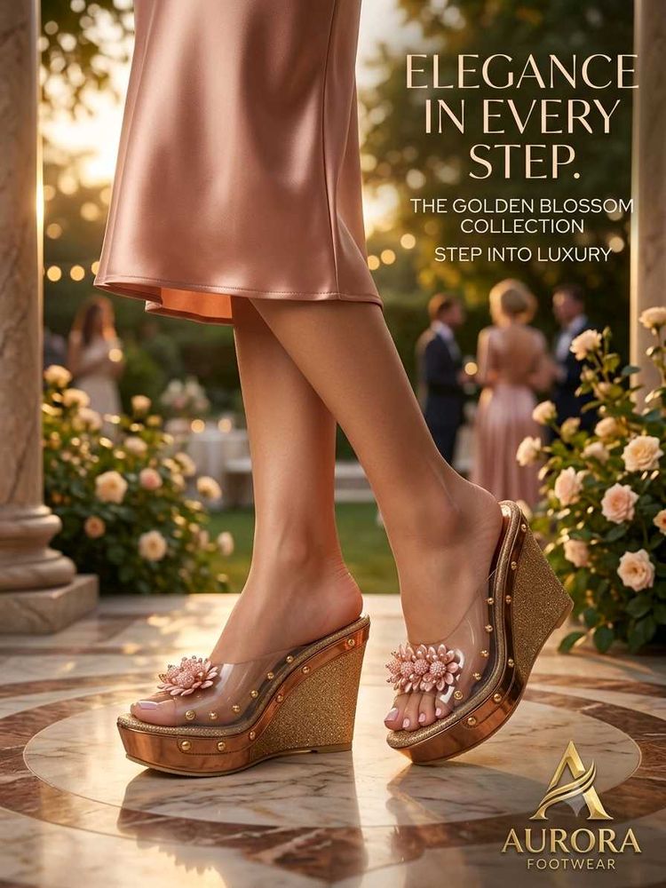 Elegant Rose Copper Gold Wedge Heels