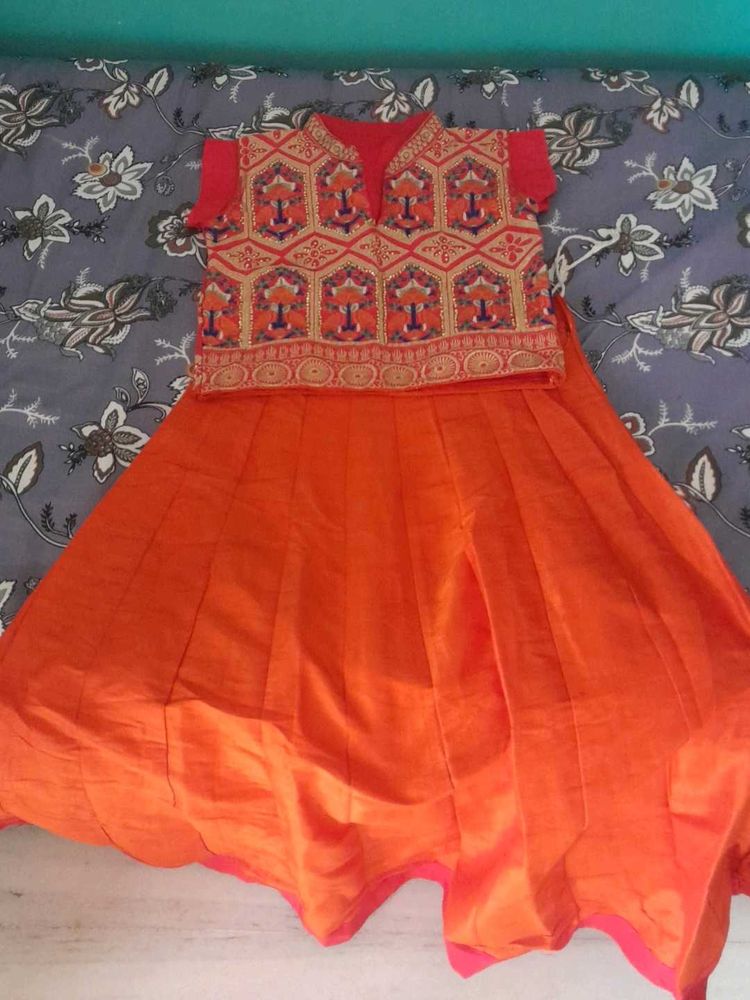 Vibrant Orange Embroidered Lehenga Set