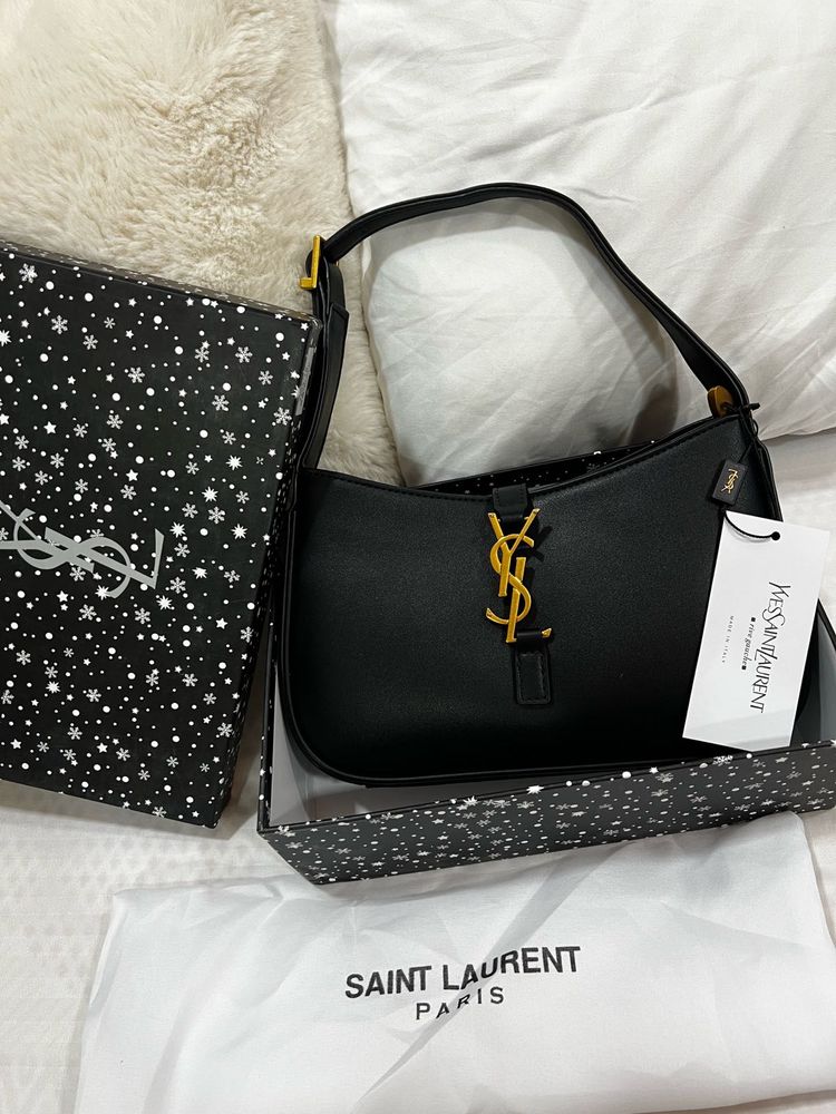 Saint Laurent Black YSL Hobo Bag