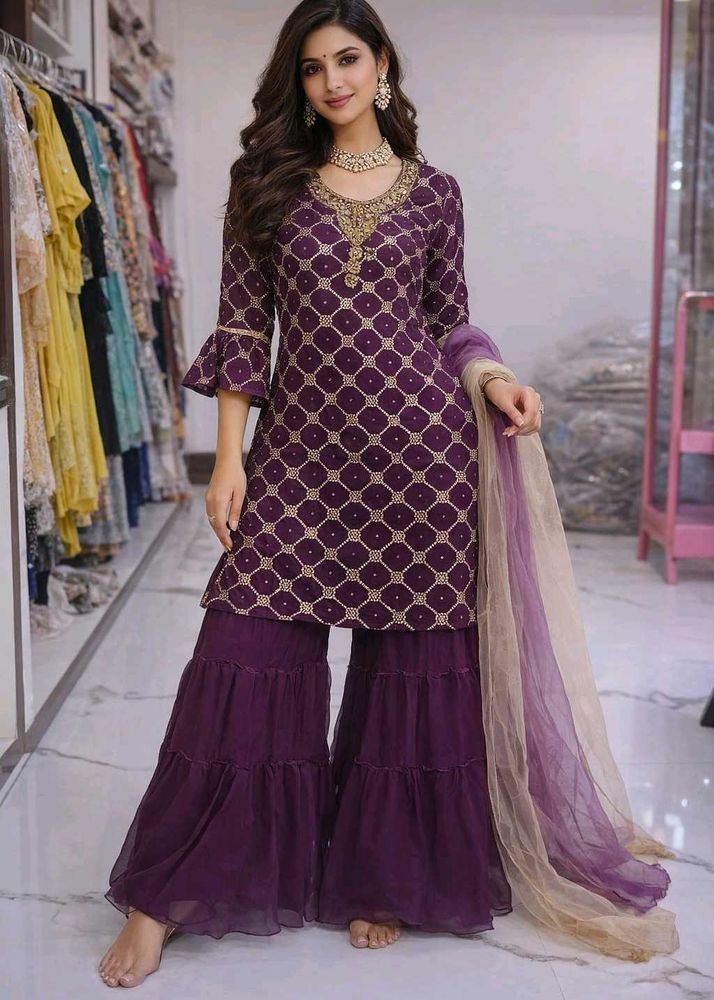 Designer Purple Kurta Set with Palazzo