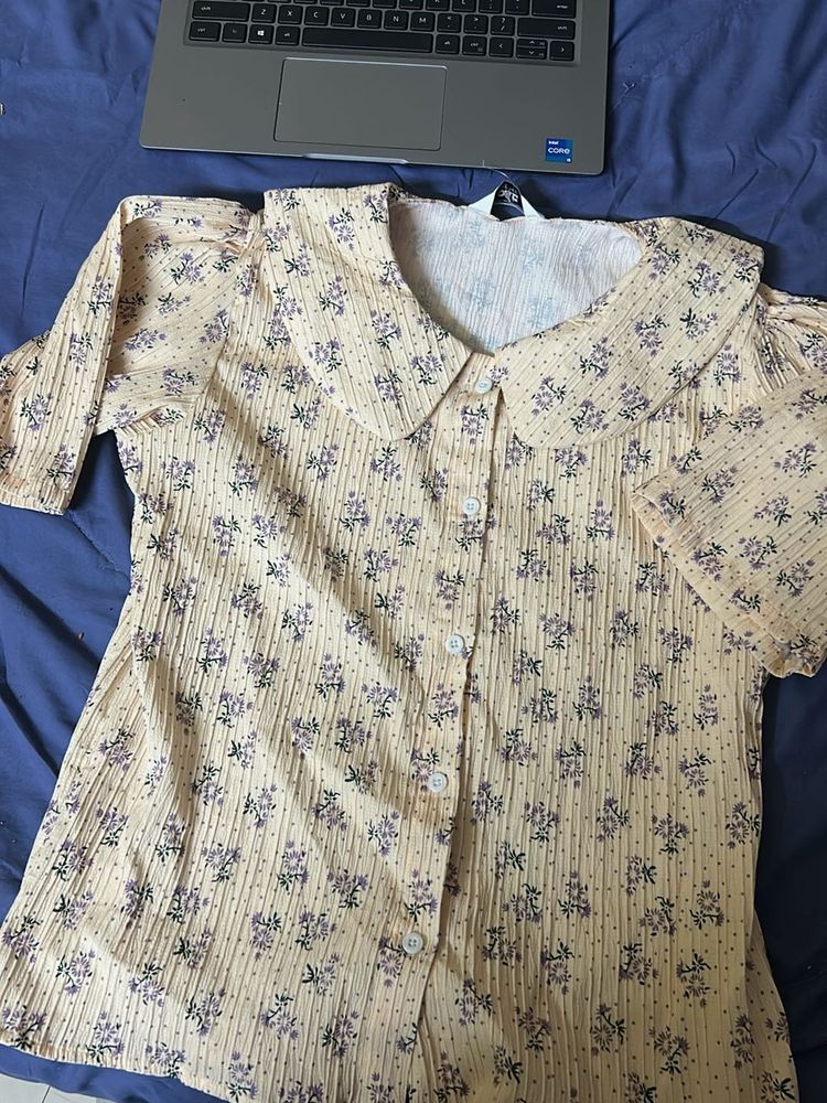 Korean Floral Print Button-Down Top