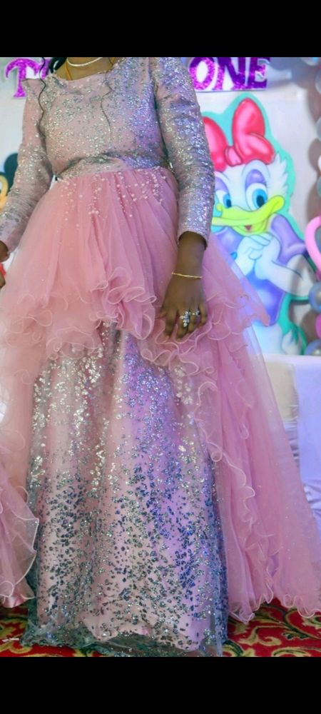 Wedding reception gown, Beautiful Party wear blingy can can full gown with light puffed sleeves