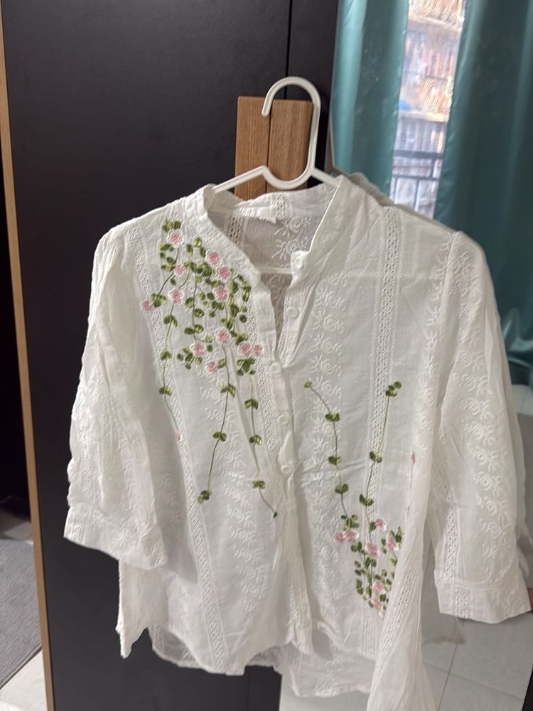 White Embroidered Kurta Top