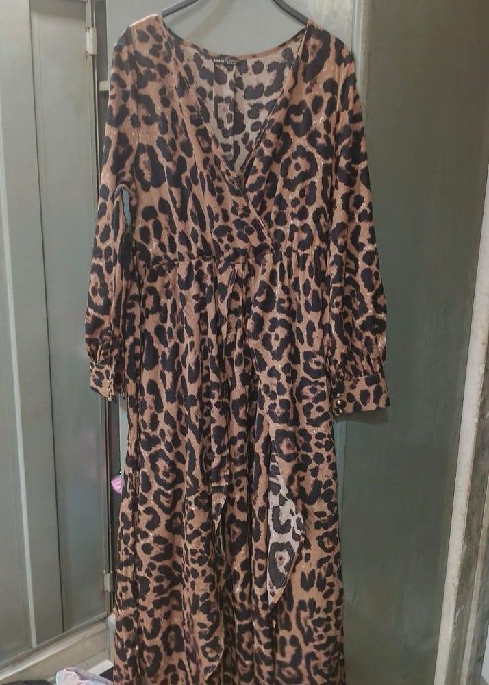 SHEIN L Stylish Leopard Print Midi Dress