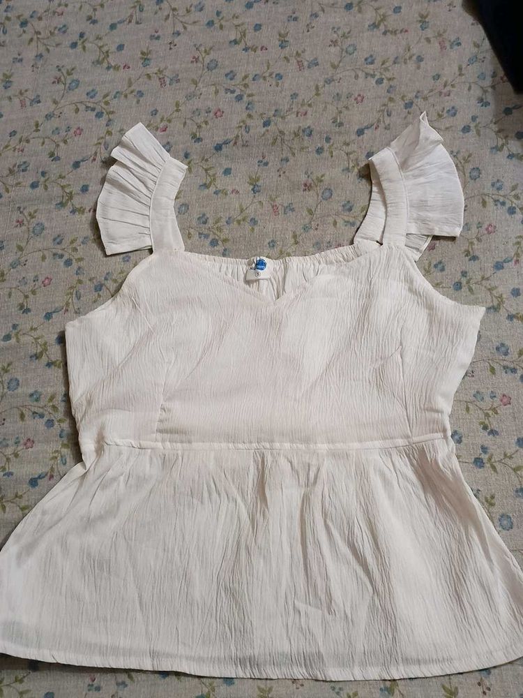 Chic White Ruffle Strap Peplum Top