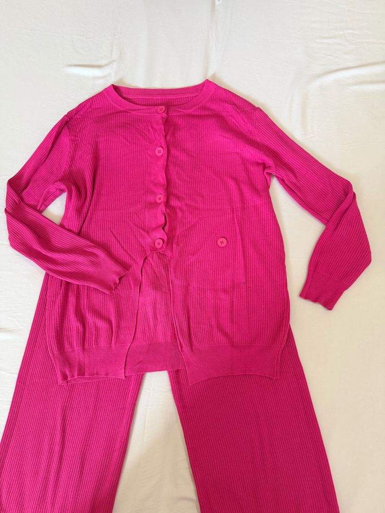 Ribbed Knit Cardigan and Pants Set