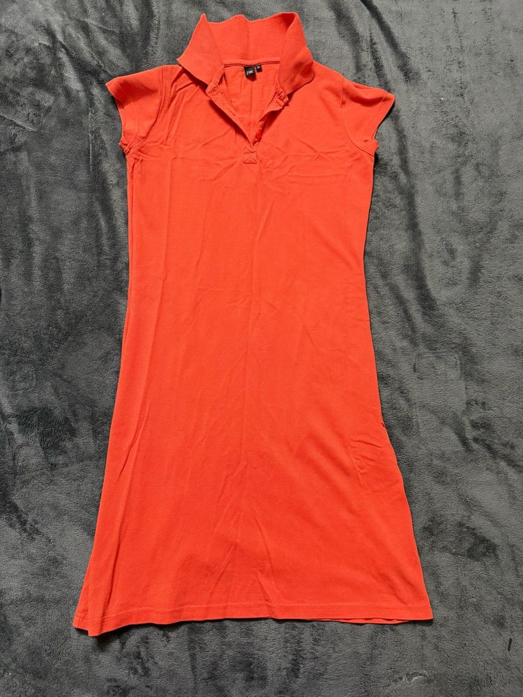 Vibrant Orange Polo Neck Dress
