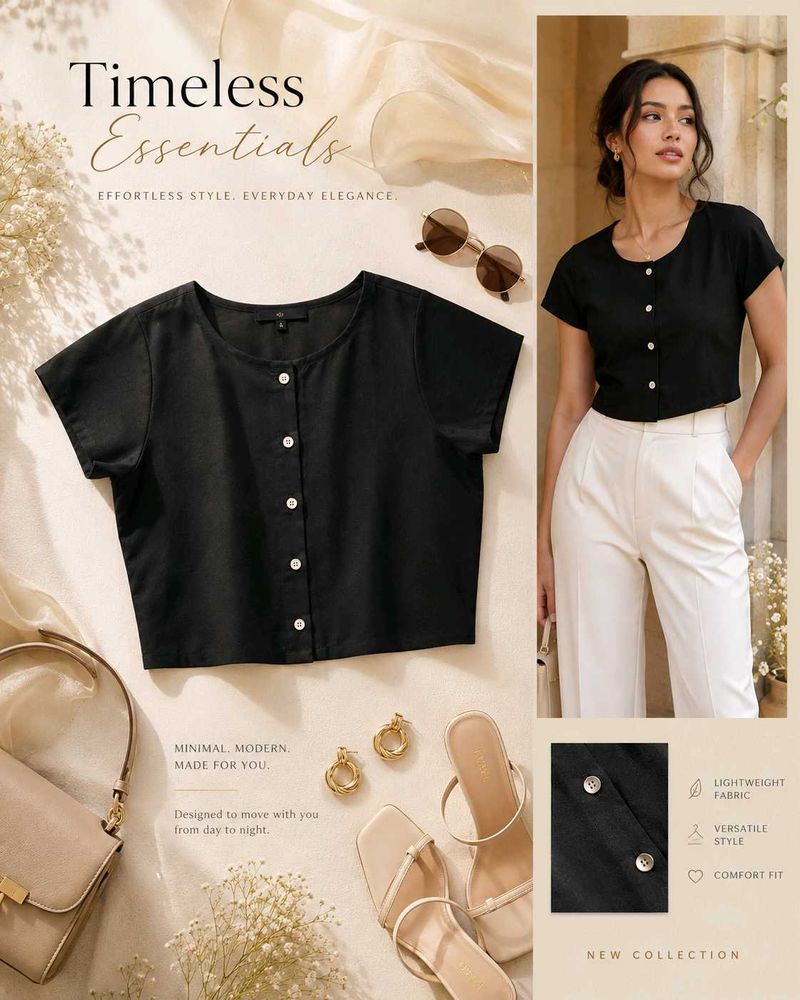 L &amp; XL size Black Button-Up Cropped Top
