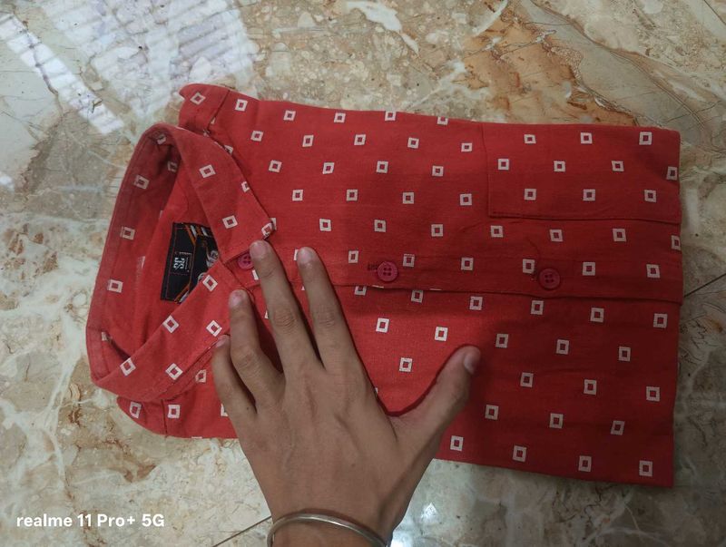 Men's Red Printed Casual Shirt