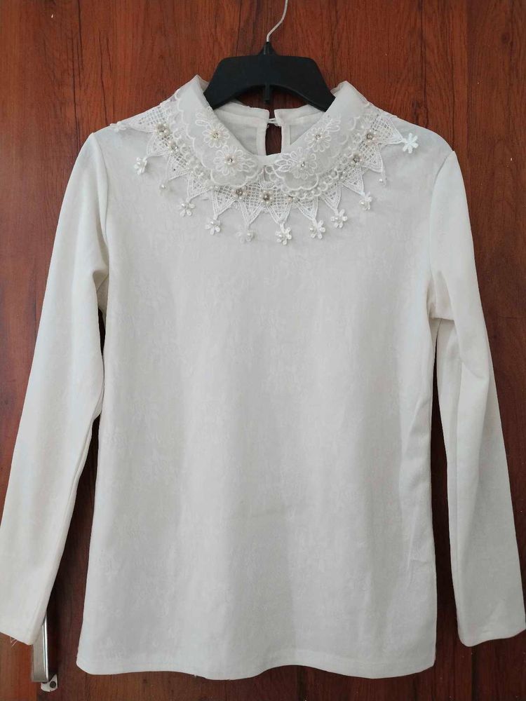 Elegant White Embellished Blouse