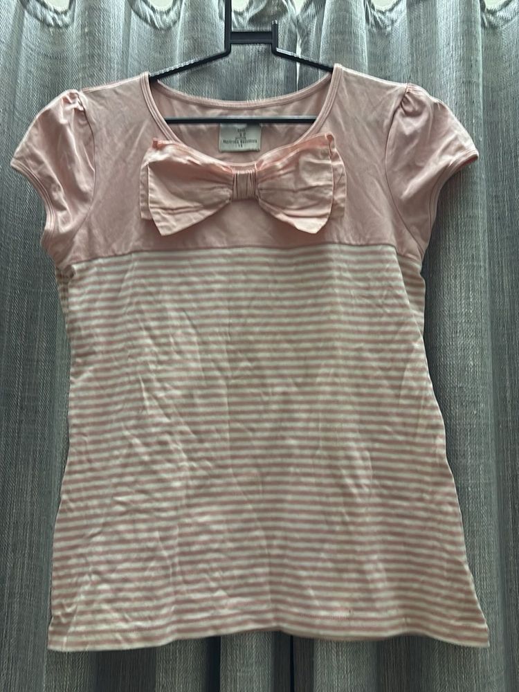 NEXT Pink Striped Top with Bow