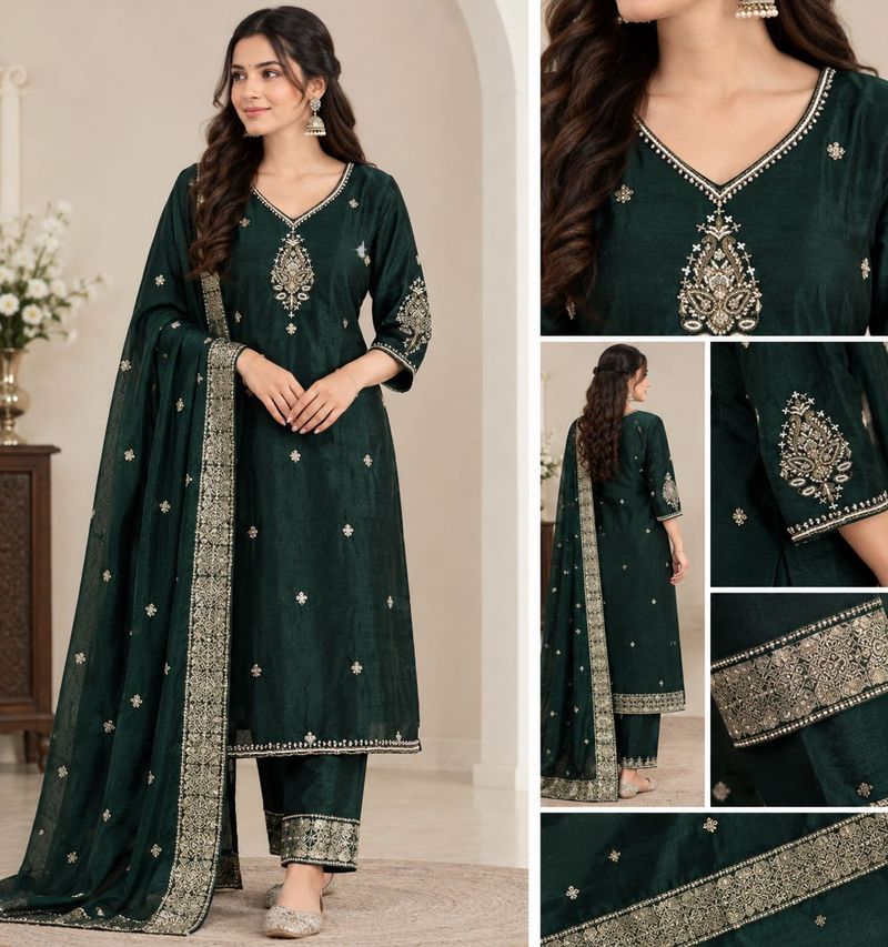 Elegant Emerald Green Kurta Set